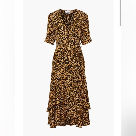 GANNI Dexter goldstone  Ruffled Floral-print Crepe Midi Wrap size 36/ US 4 - Picture 6 of 9